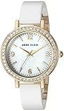Anne Klein Women's AK/2348WTDB Swarovski Crystal Accented Gold-Tone and White Ceramic Bangle Watch