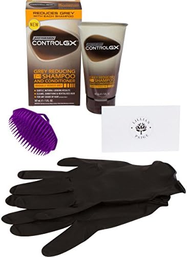 LP Bundle - Control GX Grey Reducing Shampoo Plus Mess and Stain Free, Latex Gloves, Shampoo Brush (Colors Vary) and LP Tips