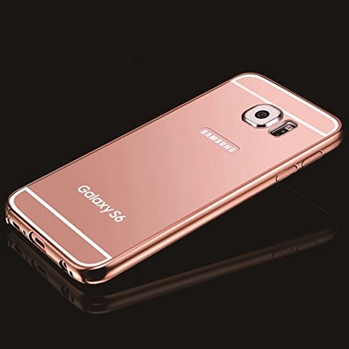 Samsung Galaxy S6 Edge Rose Gold Mirror Case, Umiko(TM) Luxury Anti-scratch Ultra thin Mirror Metal Aluminum Frame Case for Galaxy S6 Edge- Rose Gold