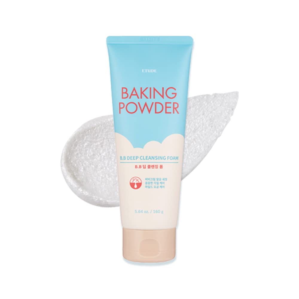 ETUDE Baking Powder B.B Deep Cleansing Foam, 2 in 1 Rice Bran + Baking Powder, Creamy Bubble + Scrub Exfoliate Skin, Fash Wash, Deep Cleanser for Makeup, Korean Skin Care, Beauty (5.4 Fl Oz)