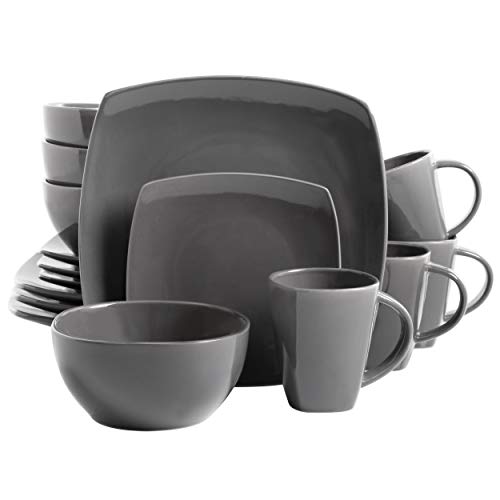 Gibson Soho Lounge 16-Piece Square Reactive Glaze Dinnerware Set, Grey - 97558.16RM