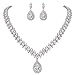 EVER FAITH Women's CZ Marquise-Shaped Leaf Teardrop Pendant Necklace Earrings Set Silver-Tone
