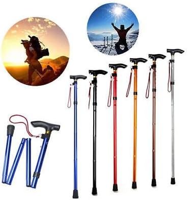 Folding Handle Cane Adjustable Retractable Aluminum Stick Hiking Walking Travel (Random Colour)
