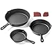 Pre-Seasoned Cast Iron Skillet 3 Piece Set (10, 8 inch & 6 inch Pans) Best Heavy Duty Professional Restaurant Chef Quality Pre Seasoned Pan Cookware For Frying, Saute, Cooking