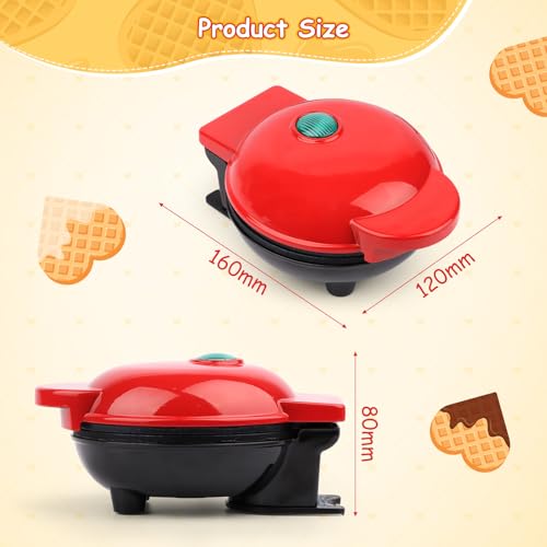 Mini Heart Shaped Waffle Maker, RISVOWO 350W Waffle Maker with Non-Stick, Electric Waffle Makers for Children's Birthdays, Family Parties, Easter or Christmas Mini Waffle Iron Heart Shape