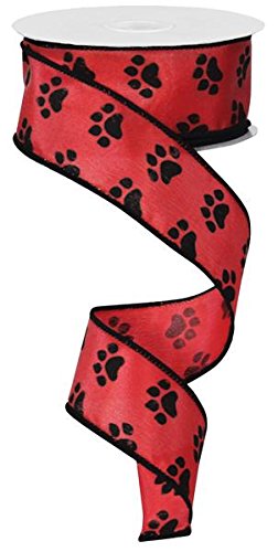 Red Satin with Black Paw Prints 1.5