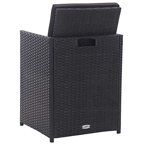 Tidyard Gartenmöbel 9-TLG. mit Auflagen Gartenset Sitzgruppe Sitzgarnitur Gartengarnitur Gartentisch Milchglas-Tischplatte Stühle Poly Rattan Schwarz – Bild 5