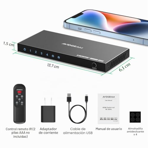 AVIDGRAM HDMI 2.1 Switch 8K, HDMI Switch 4 in 1 out 4K 120Hz with IR Remote Control Auto 4 Output HDMI Selector Hub Support 8K@60Hz 48Gbps for Xbox PS4 PS5 HDTV Monitor Projector