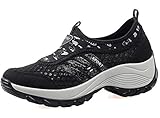 DADAWEN Women's Slip-On Platform Fitness Work Out Sneaker Black US Size 6.5/Asia Size 38