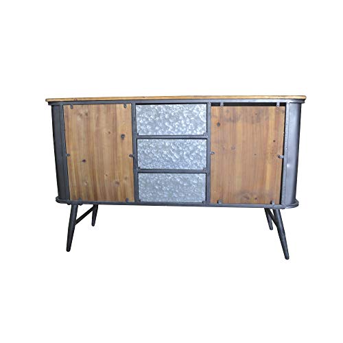 Herrera Buffet in Dark Gray with Metal Base, Three Drawers, Wire Mesh Door Fronts, And Solid Wood Top, by Artum Hill