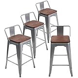 Bar Stools Counter Height Stools Industrial Style Metal Barstools with Backrests and Wooden Seats Set of 4 (26 Inch, Rusty with Wooden Seats)