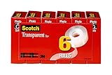 Scotch Transparent Tape, Standard Width, Engineered for Office and Home Use, Glossy Finish, 3/4 x 1296 Inches, 6 Rolls, Boxed (600-6PK)