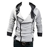 Aokin Assassins Creed 3 Desmond Miles Cosplay Costume Hoodie Jacket Costume Top Coat (M, Light Grey)