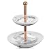 Jewelry Dish Stand Marble Resin & Rose Gold Metal- Bracelet & Necklace Jewelry Organizer Display Tree Rack w/Ring Tray (Marble1)