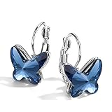 T400 Blue Purple Pink Crystal Butterfly Earrings Lever Back Birthday Gift for Women Girls