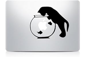 DecalGalleria - Fishing Cat in Fish Tank Vinyl Decal Sticker for MacBook, MacBook Pro and MacBook Air 11, 12, 13, 15, 17 inch