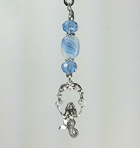 Ceiling Fan and Light Pull Chain Set with Mermaid Charm. Light Blue.