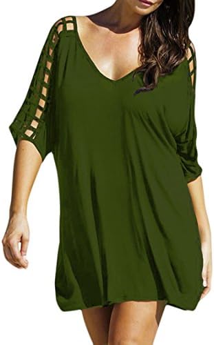 LOV ANNY Women's Summer Kimono Sleeve Hollow Out Tunic Dress Green XXL