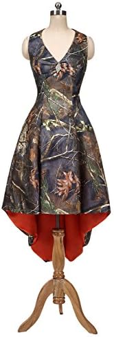 LEJY Women's Halter Hi-Lo Camo Bridesmaid Dresses Camoflage Wedding Party Gowns Orange 4