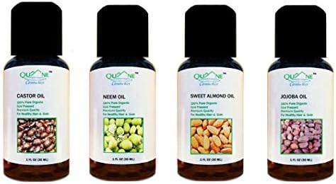 QUANE COSMETICS Organic Oils 4 Pack , Castor , Neem , Jojoba &amp; Sweet Almond Oil 1 oz