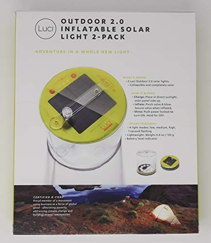 MPOWERD Luci Outdoor 2.0 - Inflatable Solar Light, Clear Finish, Adjustable Strap, 2-Pack