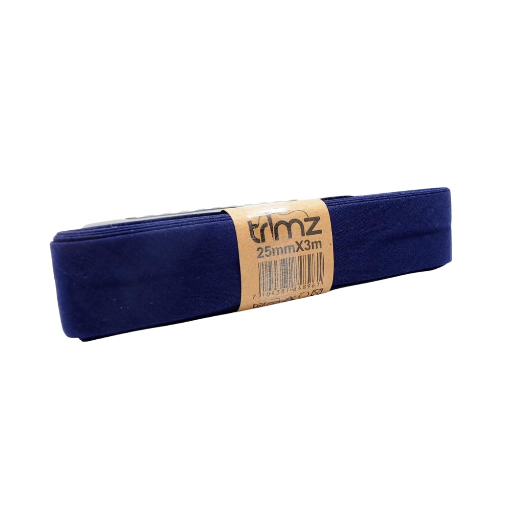 Trimz Polycotton Bias Binding Tape – Navy Blue, 25mm x 3m | Double Fold Sewing Tape for Hems, Quilting & Dressmaking