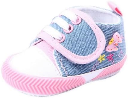 Bigood Baby Crib Butterfly Flowers Anti-Slip Shoes Walking Trainers 11cm Pink