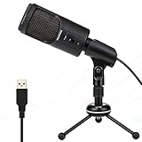 USB Condenser Microphone, Plug & Play Home Studio Recording Podcast Microphone with Stand for PC/Computer Recording Skype, YouTube, Google Voice Search, Games(Windows/Mac), Live Broadcasting
