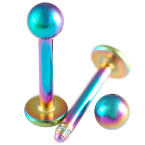 14g 14 gauge 3/8 Inch 10mm Surgical Steel Lip Bar Labret Ring Monroe Bars Ear Tragus Stud Rainbow Piercing 2Pcs AHGZ