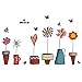 Wall Sticker Flowers Pots Small Garden Plants Butterflies Paper Home Decal Removable Wall Vinyl Window Decor Living Room Bedroom PVC Art Waterproof DIY Sticker