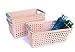 Honla Slim Plastic Storage Baskets Bins Organizer with Gray Handles,Set of 3,Pink