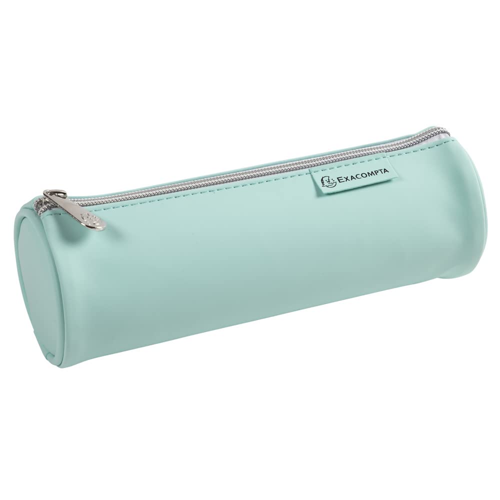 Exacompta - Ref. 52570E - 1 round pencil case Aquarel - made of soft-touch rubber polyurethane - polyester lining - dimensions 22.5 x 7.5 cm - random colours
