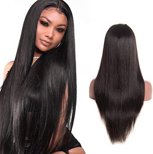 360 Lace Frontal Wig Brazilian Virgin Hair Straight Wave Human Hair Lace Wigs Glueless 130% Density with Baby Hair for Black Women Pre Plucked Hairline Bleached Knots 18 inch
