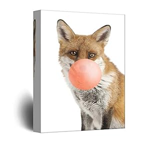 Canvas Wall Art Cute Animals Playing Bubblegum Painting Artwork for Home Prints Framed - 12x18 inches