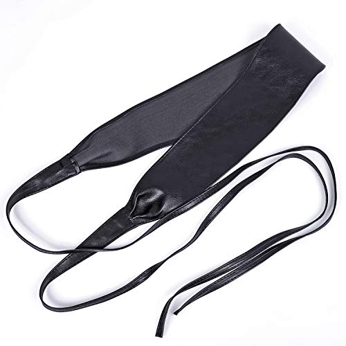 Womens Obi Belt SANSTHS Faux Leather Wrap Sash Belt for Dresses Halloween Costume, Black Plus Size - Thumbnail 4