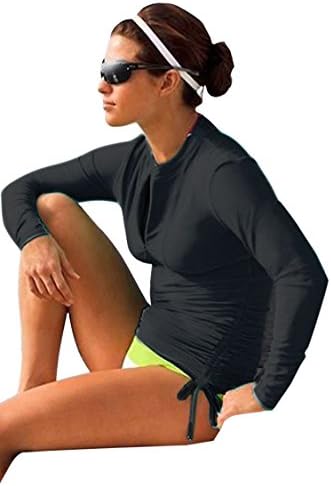 Fvous Women's Long Sleeve Zip-up UPF 50+ Wetsuit Siwmsuit Rash Guards Black XS