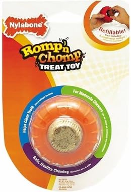 NylaBone Romp-n-Chomp Bundle Small Dog Chew Treat Ball with Two Packs of Two Treat Refills (4 Total Treat Refills)