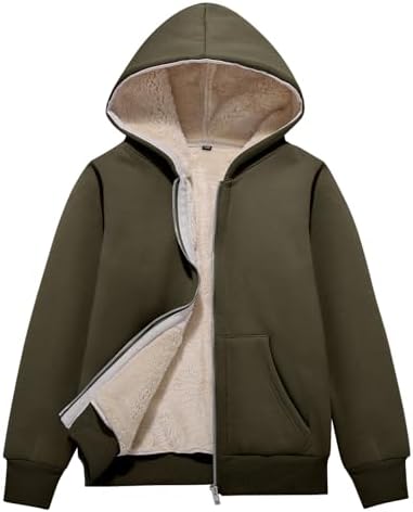 Flygo Unisex Boys Girls Fleece Jacket Hoodie Sherpa Lined Zip Up - Main Image