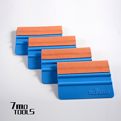 TECKWRAP Durable Felt Edge Squeegee 4 Inch for Car Squeegee Vinyl Decals Blue 4 pcs (with Orange Felt Edge)