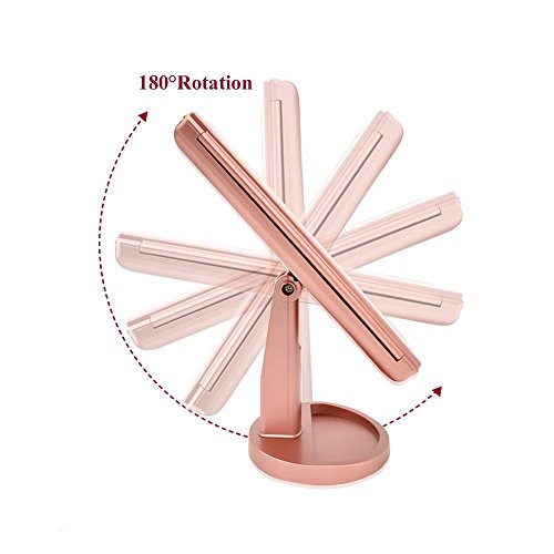 Mirror With 21 Led Light by Shao, Touch Screen Light Control, 3X/2X/1X Trifold Magnifying, Dual Power Supply Mode, 180 Degree Rotation, High Quality Cosmetics Mirror(Rose Gold)