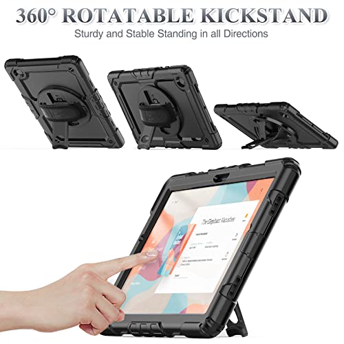 SEYMAC stock Case for Samsung Galaxy Tab A11+ Plus/A9+ Plus 11'', Full-Body Drop Protection Case with Screen Protector Pencil Holder [360° Rotating Hand Strap] &Stand - Black