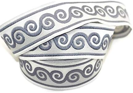 Ribbonlands 35 mm Gray Scroll Jacquard Trim (1.37 inches), Native American Jacquard, Ribbon, Aztec Style Woven Trim, Woven Jacquard, Jacquard Ribbons, DIY Sewing Supplies (10 Meters/ 32.8 ft)