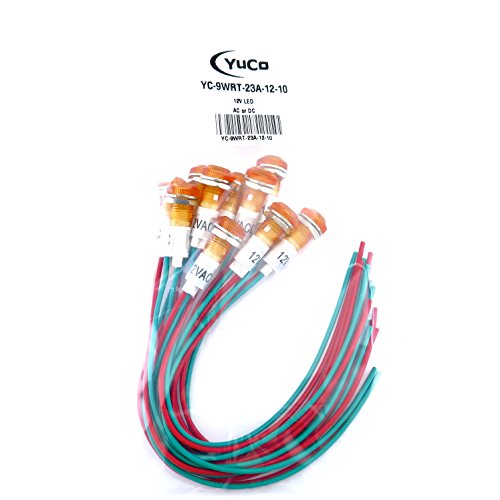 Pack of 10 YuCo YC-9WRT-23A-12-10 Amber LED 9MM Miniature Indicator Pilot Light 12V AC/DC