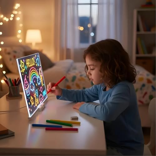 Prancheta de Desenho com Luz LED A4 USB – Mesa de Luz com Iluminação, Ideal para Desenho, Planner, Lembretes e Crianças Quadro Desenho Luminária Led Para Escrita Apagável Premium