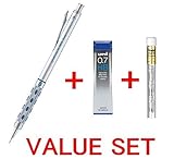 Pentel Graph Gear 1000 Automatic Drafting Pencil, 0.7mm Lead Size, Brushed Metal Barrel/PG1017/ + 4 Refill　Erasers　＋　Strength & Deep & Smooth Uni 0.7mm HB Top quality Diamond Infused Leads [Nano Dia-40 Leads] for Professional Value Set　(with our shop original product description)