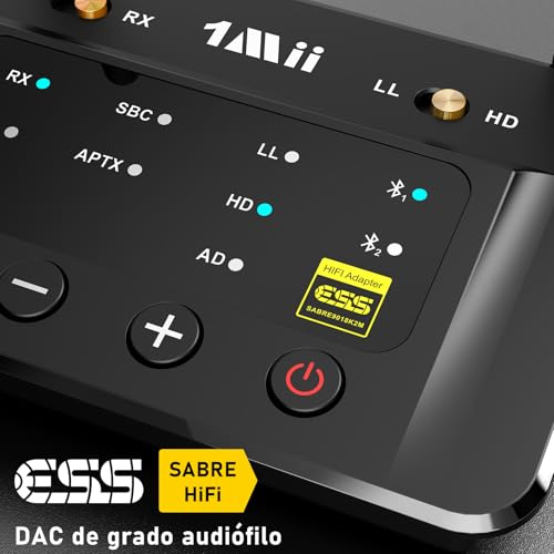 1Mii B03Pro Receptor Bluetooth HiFi, Transmisor Bluetooth 5.3 TV Adaptador Audio con Audiophile ESS DAC & aptX HD / Baja Latencia, Largo Alcance, Salida Entrada Óptica RCA AUX 3.5mm para Estéreo