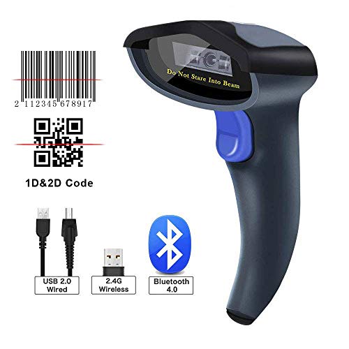 NETUM 2D Wireless Barcode Scanner 3-in-1 2.4G Wireless & USB2.0 Wired & Bluetooth 1D QR PDF417 Data Matrix Bar Code Scanner Cordless CMOS Image Barcode Reader for Mobile Payment Computer Screen W8-X