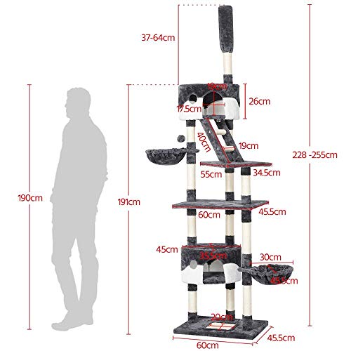 Yaheetech-Kratzbaum-Stabil-Katzenbaum-fr-Katzen-Spielbaum-deckenhoch-hhenverstellbar-228-255-cm