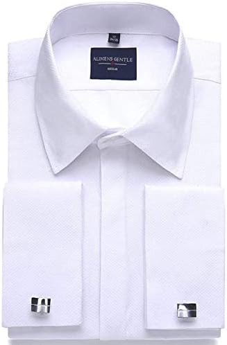mens white dress shirt cufflinks Non-Iron Cotton Twill Spread Collar French Cuff Dress Shirt