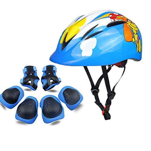 Atphfety Kids Sports Protective Gear Set, Boys Girls Cycling Helmet with Knee&Elbow Pads and Wrist Guards for Rollerblades, Scooter, Skateboard, Bicycle(3-8Years Old) (Blue)